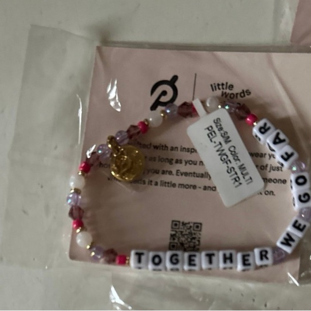 Peloton Together We Go Far Pink and Gold Tone Bead Bracelet